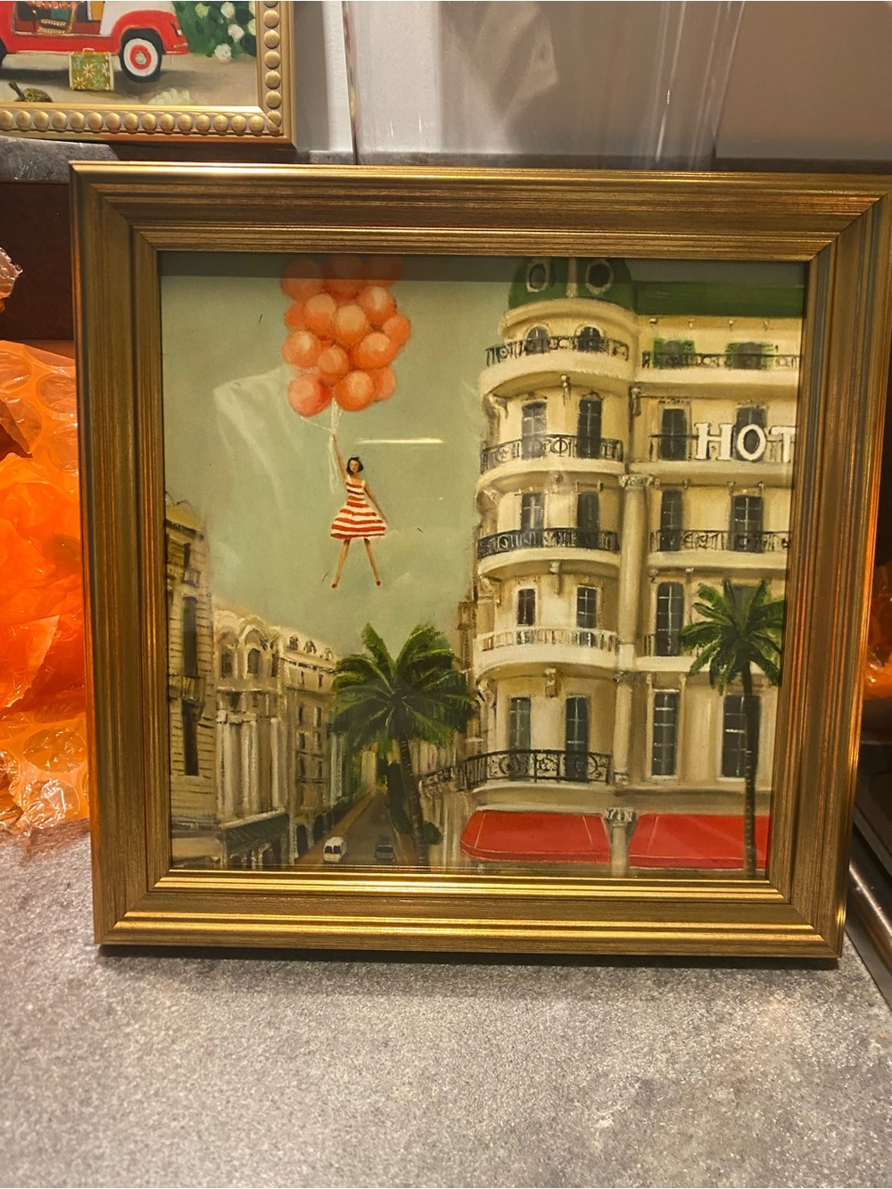 Janet Hill - Vintage Style Framed Wall Art - Girl with Balloons - 10x10